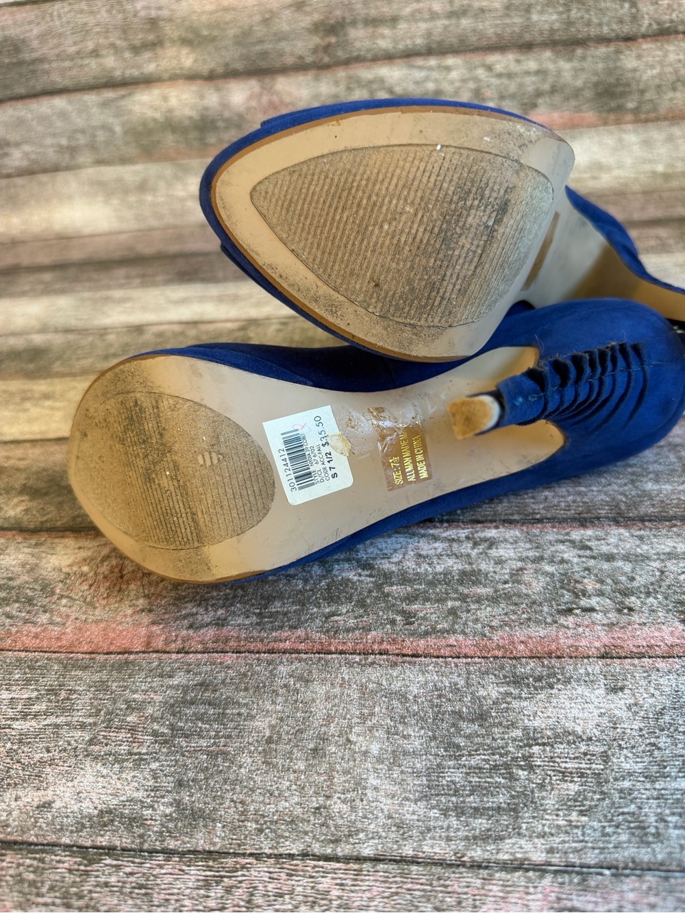 Qupid Royal Blue Suede Peep-Toe Platform Pumps - Picture 7 of 8